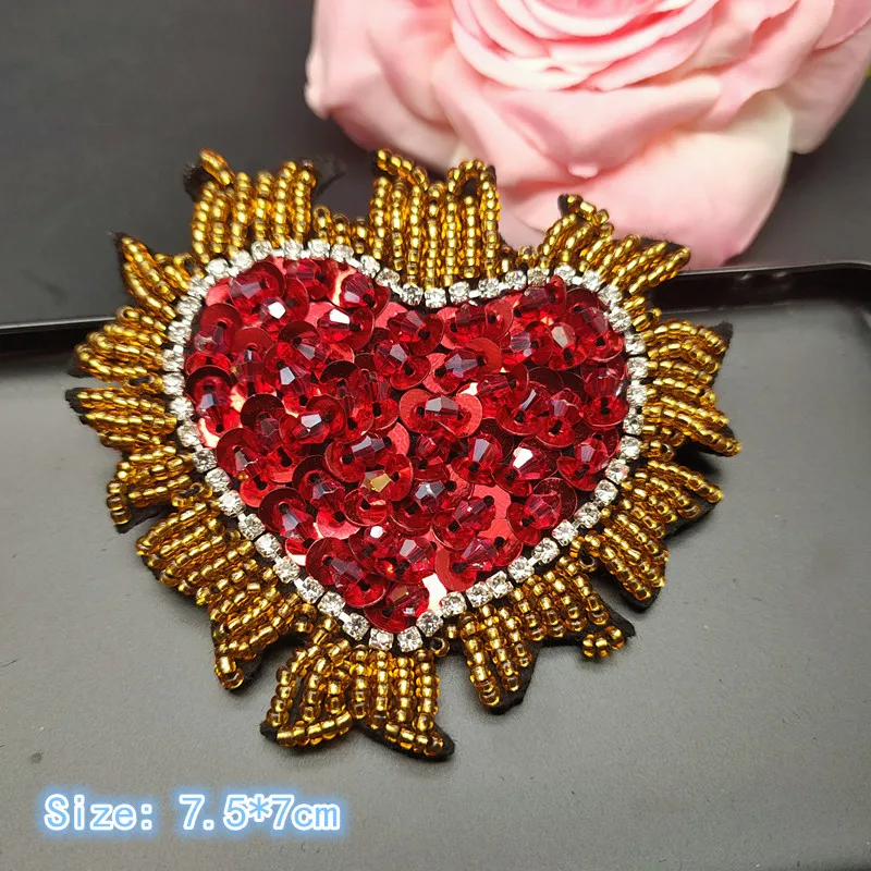 3D Handmade Rhinestone Beaded Patches Heart Sew on Crystal Patch beading Applique Cute Patch Love Medals