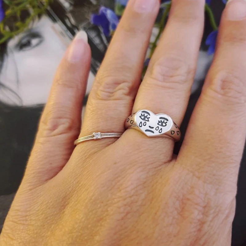 Creative Cry Face Rings for Women New Trendy Fashion Female Resizable Ring Jewelry Ladies Bar Night Club Jewelry Gifts