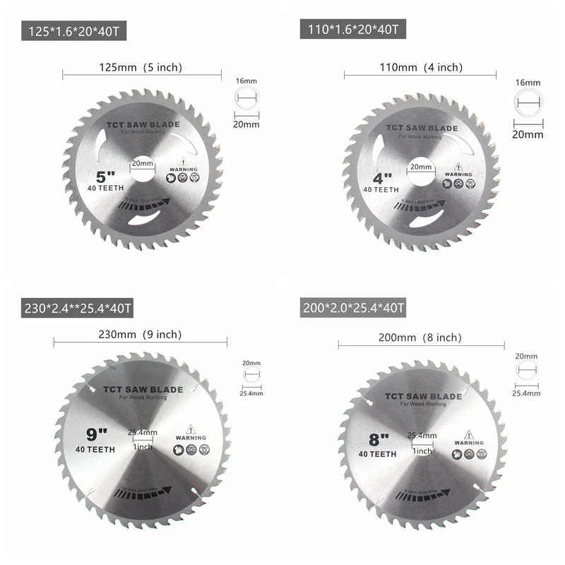 HEDA 110/125/150/180/200/230mm Tungsten Carbide Tip 30/40/60T Circular Saw Blade Disc Woodworking Cutting For Wood tool