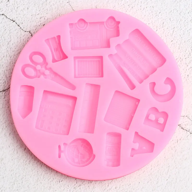 School Silicone Molds Study Globe Book Scissor Pen Fondant Cake Decorating Tools DIY Party Cupcake Topper Candy Chocolate Moulds