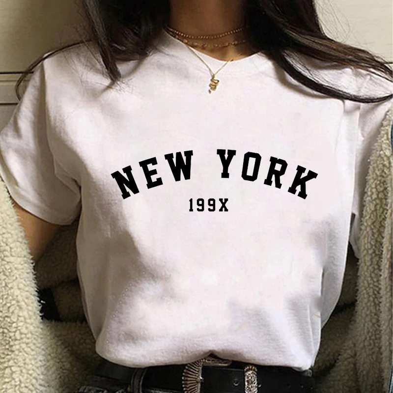 Women New York Letter Printing Harajuku Women tshirts Summer Simple white T-shirt For Lady Top Tee Hipster 2021