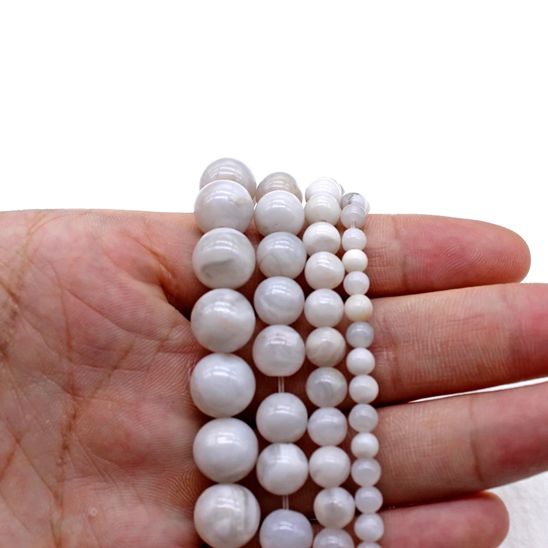 Natural Stone White Crazy Agates Round Loose Beads 4 6 8 10 MM Pick Size for Jewelry Making Bracelet Necklace Bead matching