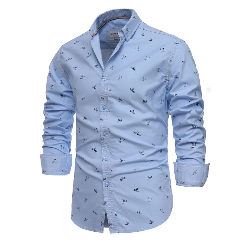 

Nice Printed 100% Cotton Shirt Men Casual Slim Fit Lapel Long Sleeve Men's Shirts Spring High Quality Oxford Shirt for Men