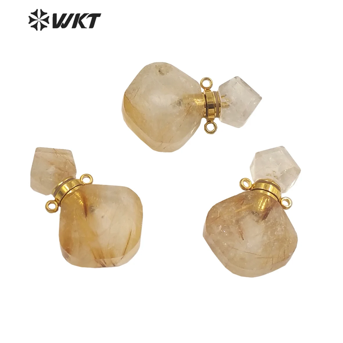 

WT-P1724 New arrive color unique Rhombus shape Natural Yellow crystal essencial oil bottle pendant Lady small perfume bottle