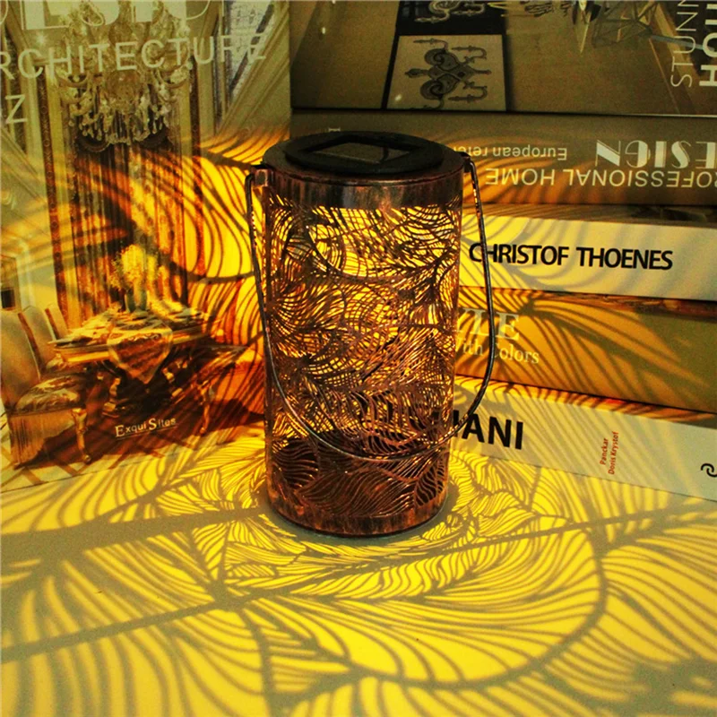 Solar Iron Lantern Retro Garden Solar Lamp Hollowed Out Forest Shadow Lantern Hanging Lamp Lighting Outdoor Landscape Lamp