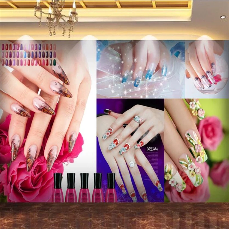 beibehang Custom wallpaper 3d creative beauty salon cosmetics nail art tooling wall nail art makeup nail polish arm 3d wallpaper