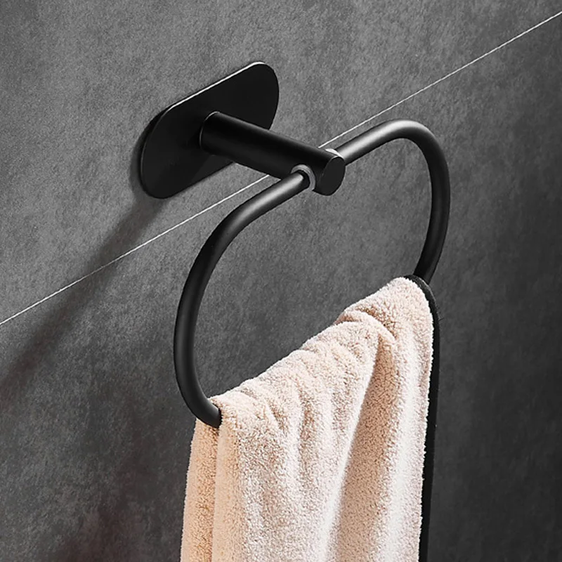 Zwarte Badkamer Accessoires Set 304 Rvs Lijm Badhanddoek Bar Ring Plank Wc-papier Rolhouder Coat Robe Haak