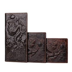 Fashion Genuine Leather Long Wallet 3D Dragon Embossed Purse Cowskin Leather Men Purse Card Wallet Bifold Phone Wallets Cowskin