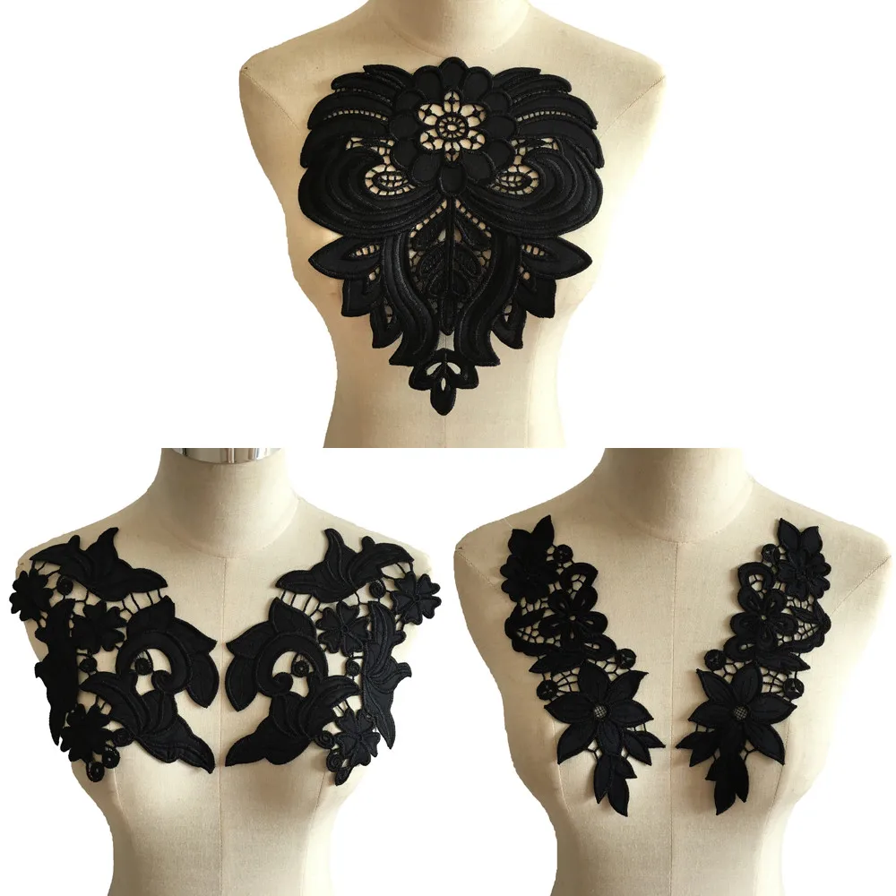 Black velvet Embroidery Venise Lace Neckline Collar Embellishment Sewing Applique Trims Lace fabric Dress Supplies Scrapbooking