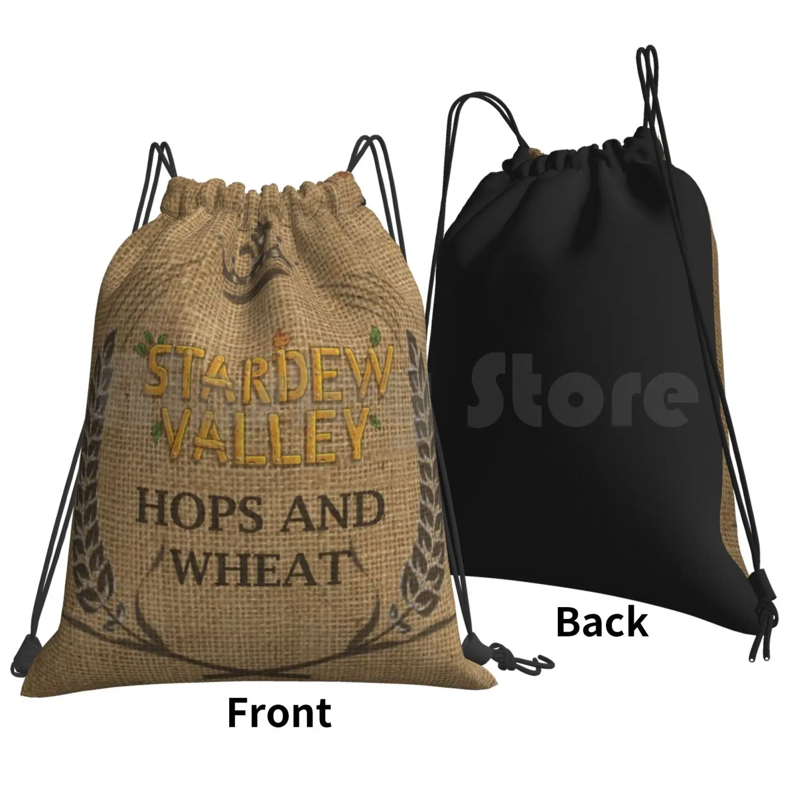 Hops & Wheat Crop Vintage Burlap Sack Backpack Drawstring Bag Riding Climbing Gym Valley Burlap Vintage Sack