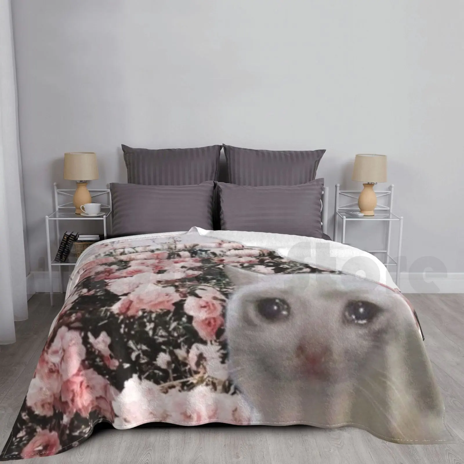 

Crying Cat Paradise Blanket Super Soft Warm Light Thin Sad Cat Kawaii Meme