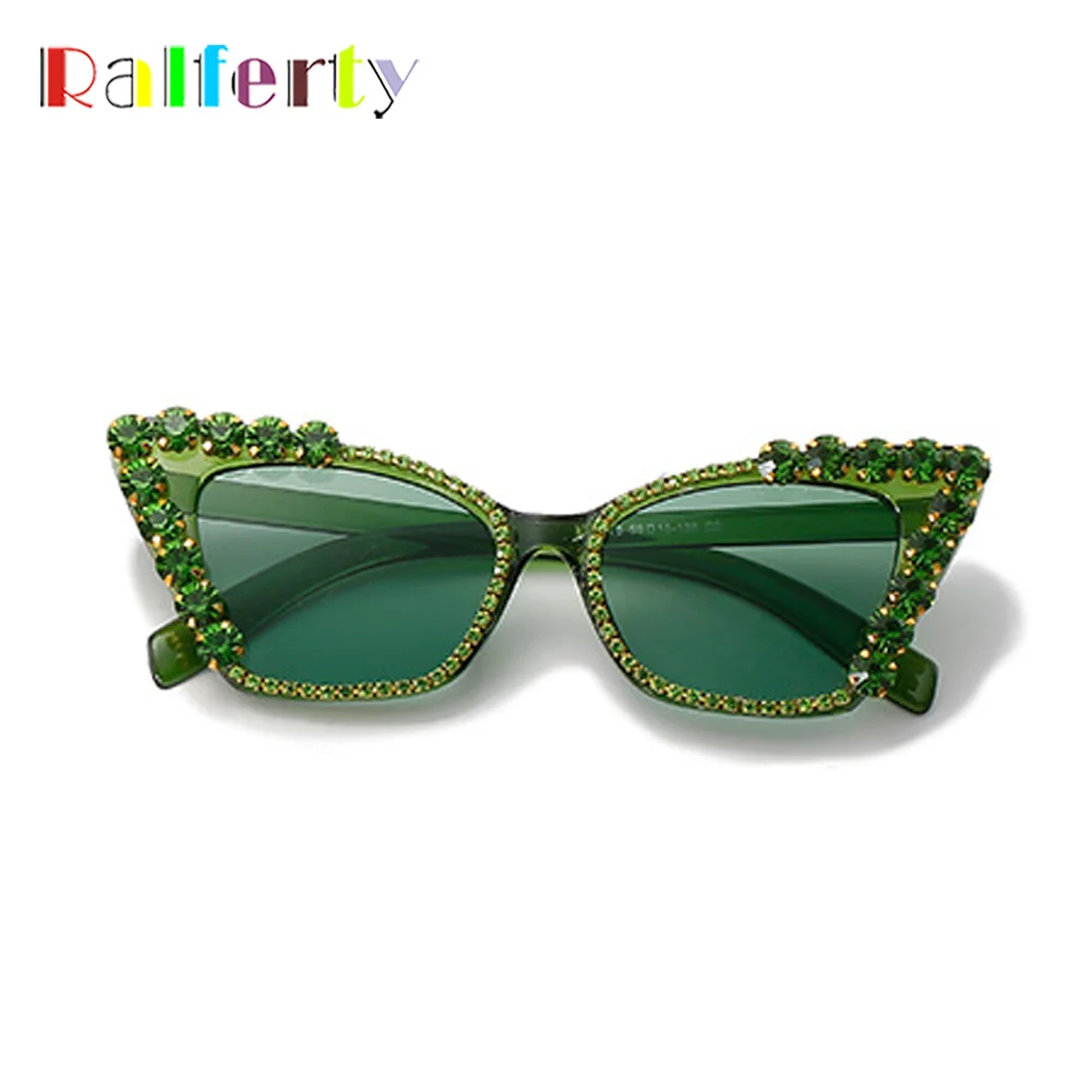 Ralferty Luxury Sxy Cat Eye Rhinestone Sunglasses Women Female UV400 2022 Fashion Brand Design Vintage Rimless Retro Sun Glasses