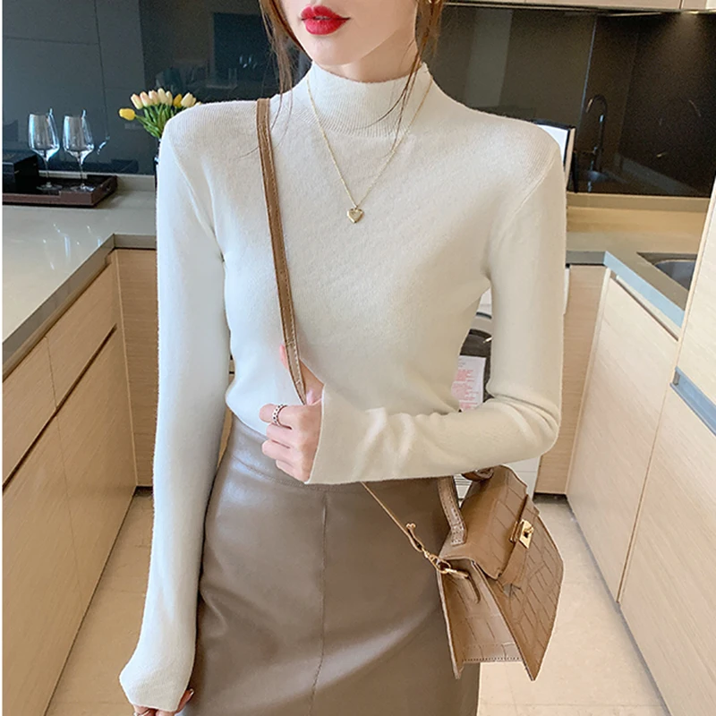 Turtleneck Sweater Women Fashion New Stretch Basic Tops Knitted Pullovers Long Sleeve Bottoming Jumper Ladies Sweater New