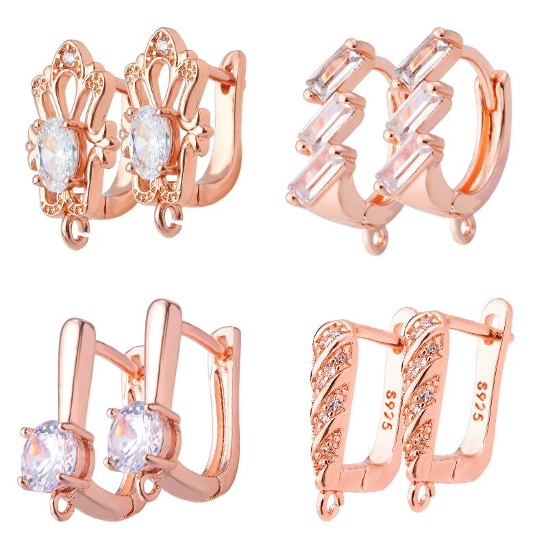 4 Color DIY Earrings Hooks Accessories Luxury Rose Gold Zircon Earrings Fasteners Woman Earring Handmade Jewelry Making Supplie