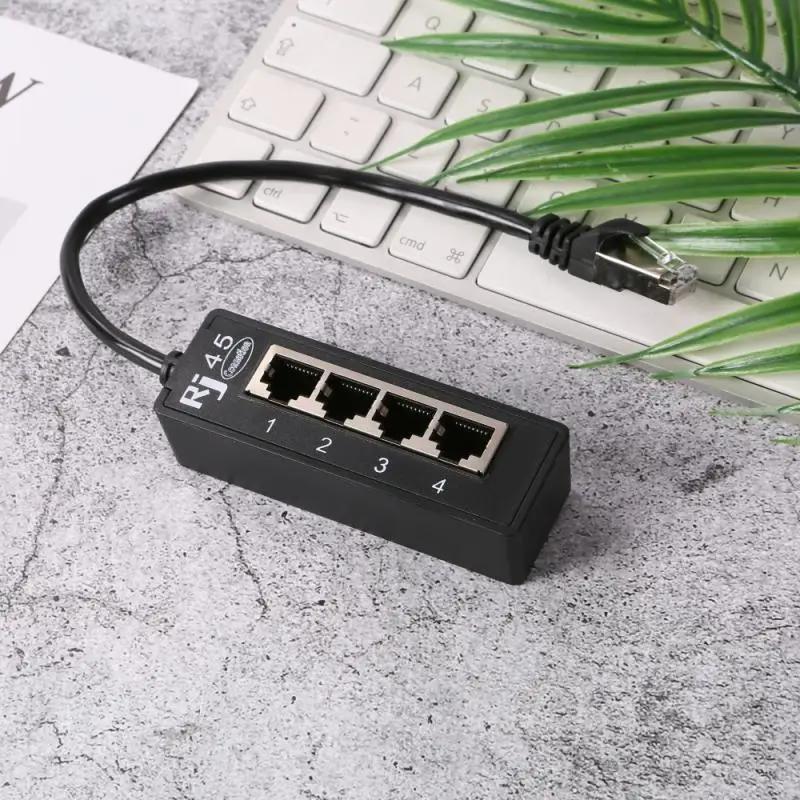 RJ45 1 Laki-laki Ke 4 Perempuan Port Ethernet Jaringan Steker Kabel Splitter Ekstensi Adaptor Laki-laki Ke Perempuan Konektor untuk Router Hub