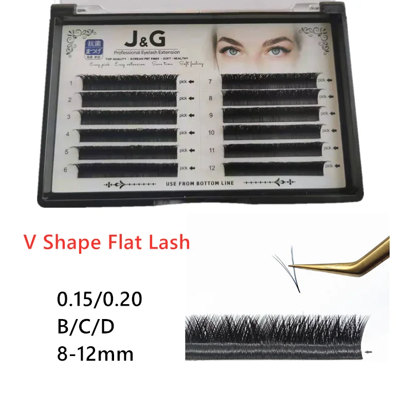 V-Flat Ellipse Lashes Individual Eyelash Extension 0.15 C 8-12mm Matte Split Tips Ellipse Soft Flat Shape