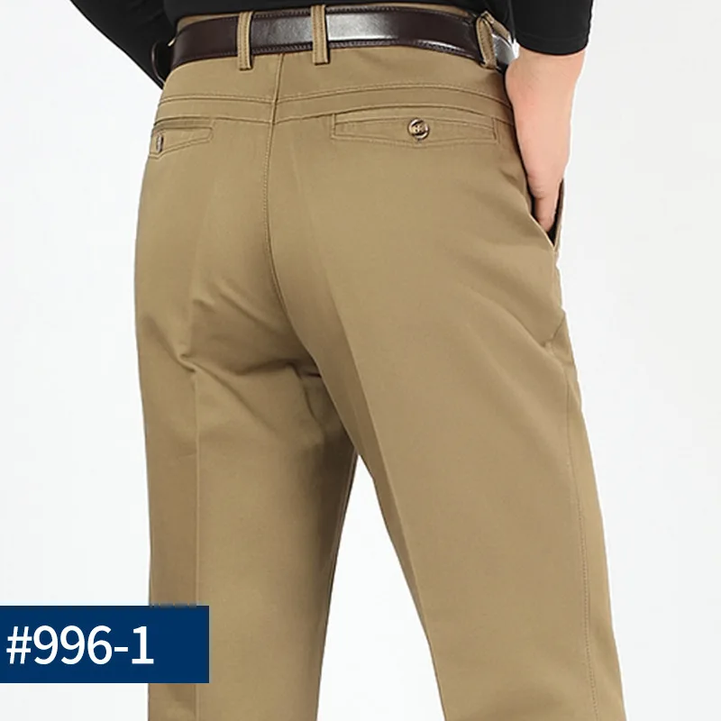 996 Men Straight Pants Business Casual Office High Waist Luxury Cotton Stretch Mid-Age Gentlemen Simple Loose Fashion Trousers