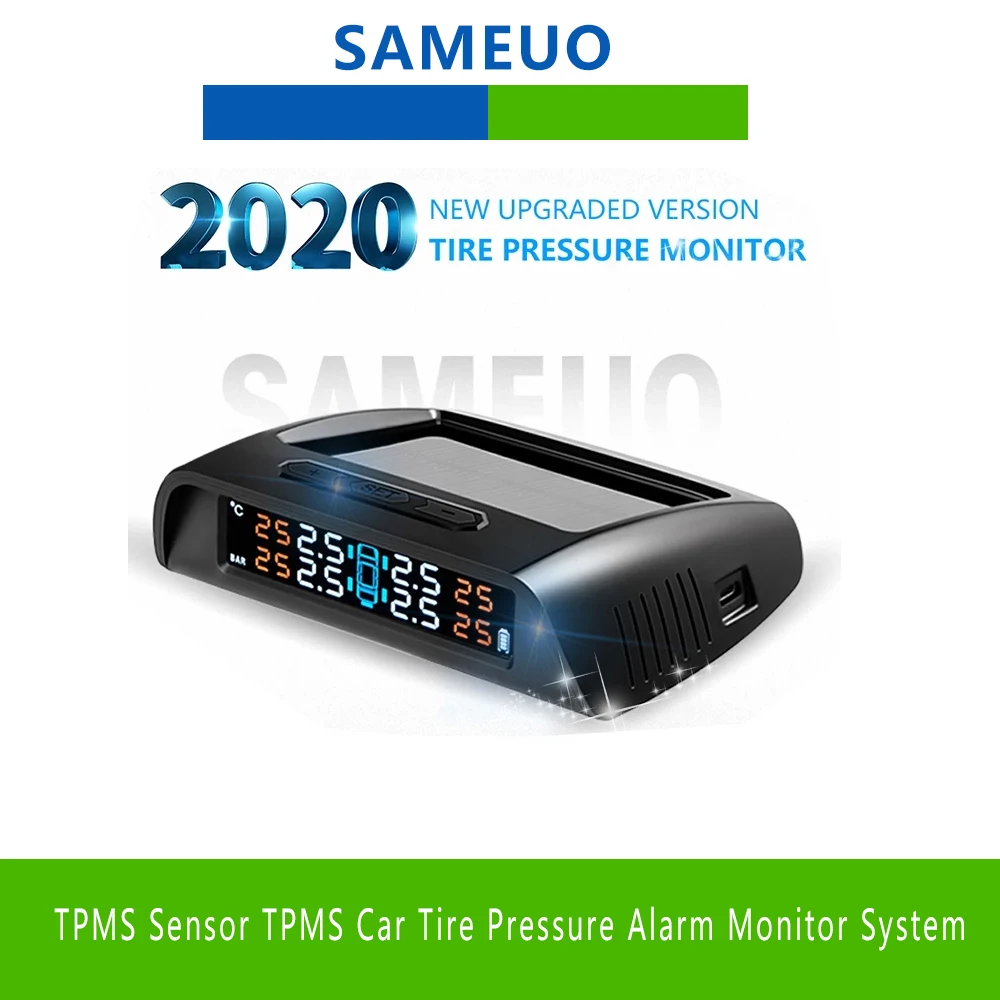 Sameuo TPMS Sensor TPMS Car Tire Pressure Alarm Monitor System Glass Wireless Solar Power tpms with 4 external sensor for cars