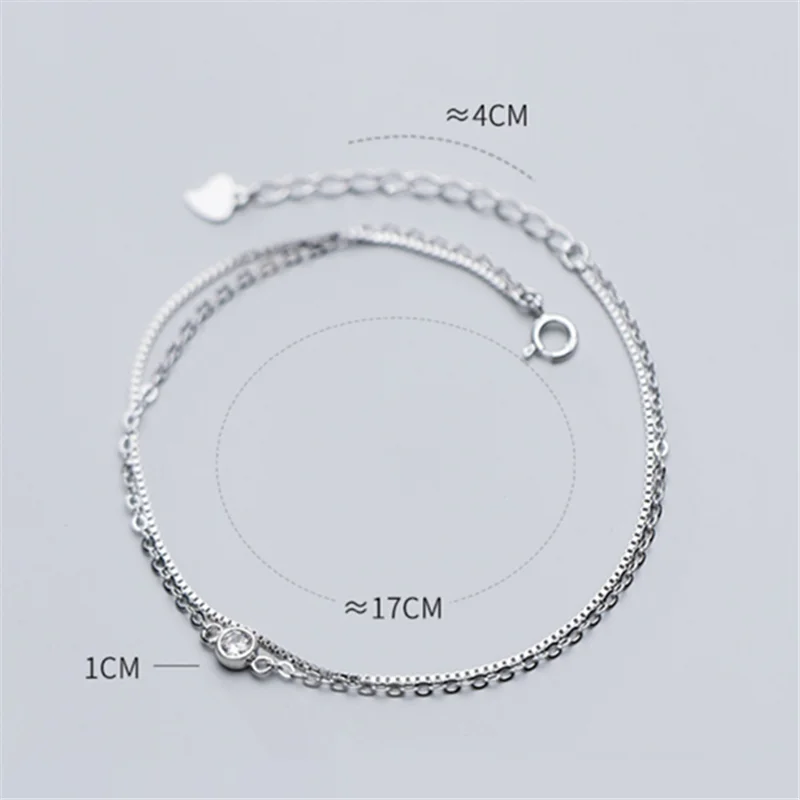 WOOZU Real 925 Sterling Silver Double Rose Gold White CZ Zircon Chain Bracelets For Women Wedding Simple Birthday Jewelry Gift