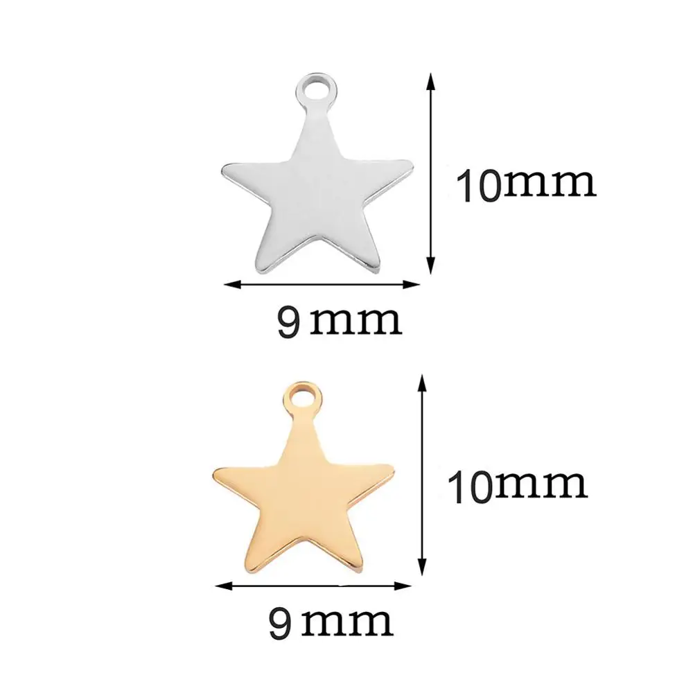 50pcs/Lot Stainless Steel Silver/Gold Tone Tiny Star Charms For Pendant Bracelet Jewelry Making Accessories 13x14mm Dropshiping