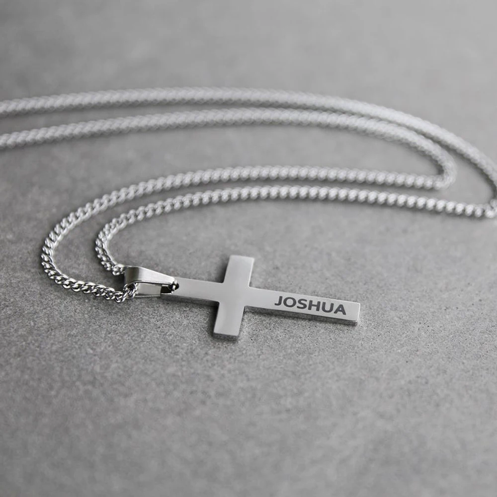 Fils Cross Pendant For Men Engraving Name Fashion Stainless Steel Necklaces Women's Religious Jewelry Choker Gift Faith Necklace