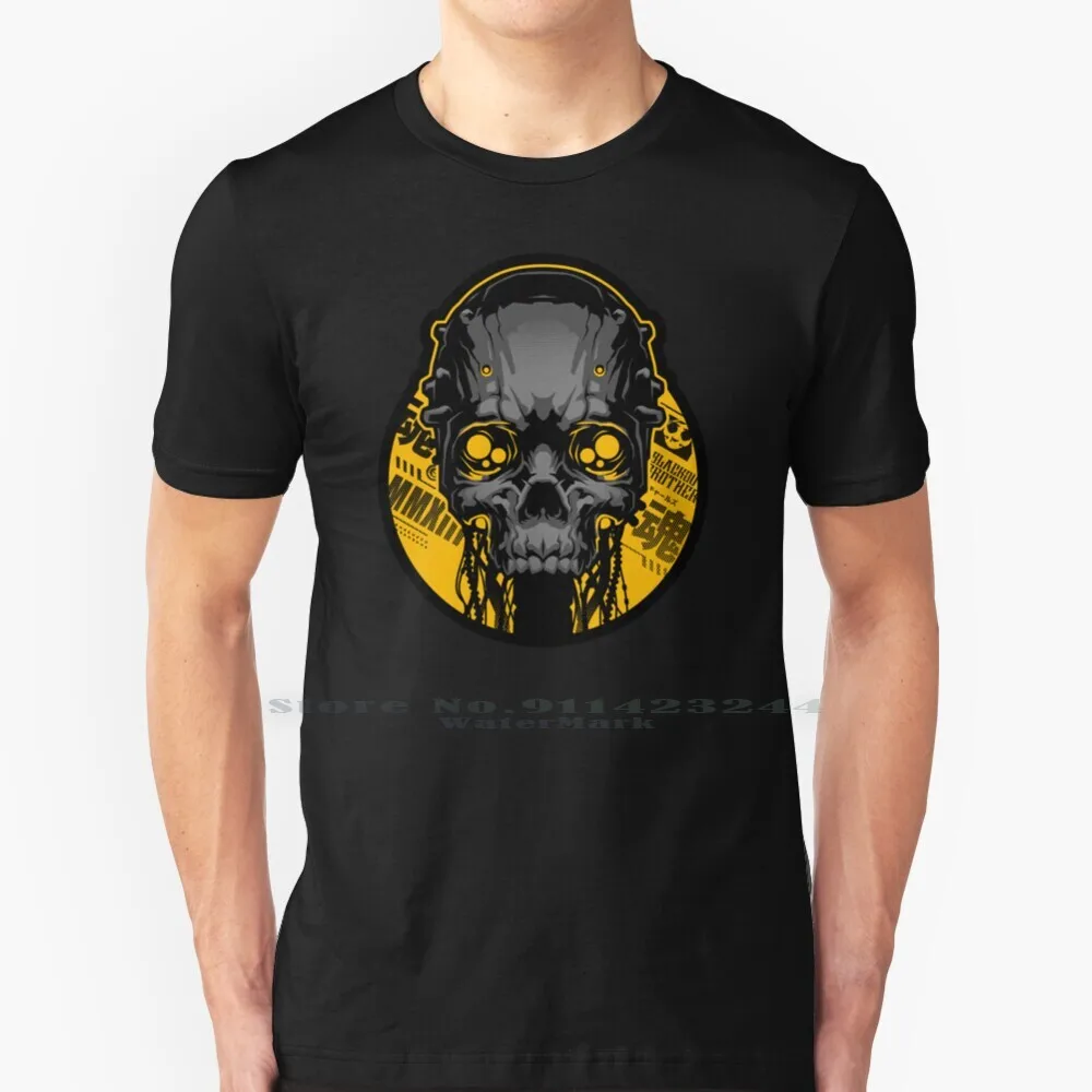 Cyber Skull 100% Cotton T Shirt Apocalypse Cyber Skull Horror Tattoo Robot Skull Blackout Neon Terminator Skeleton Neo Tokyo