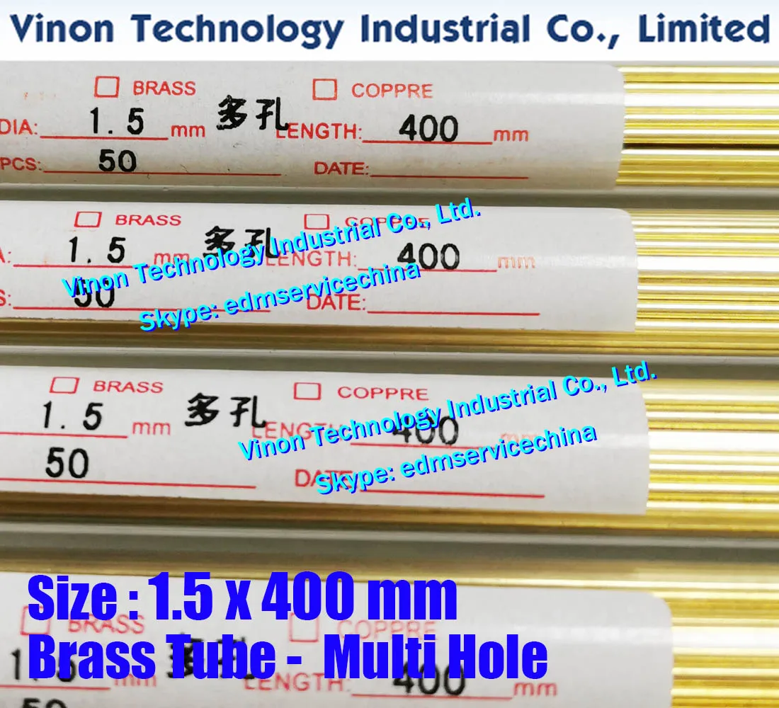 (50PCS/LOT) 1.5x400mm Brass Tube Multihole, Brass EDM Tubing Electrode Multichannel Dia. 1.5 x 400 Long for Electric Discharge