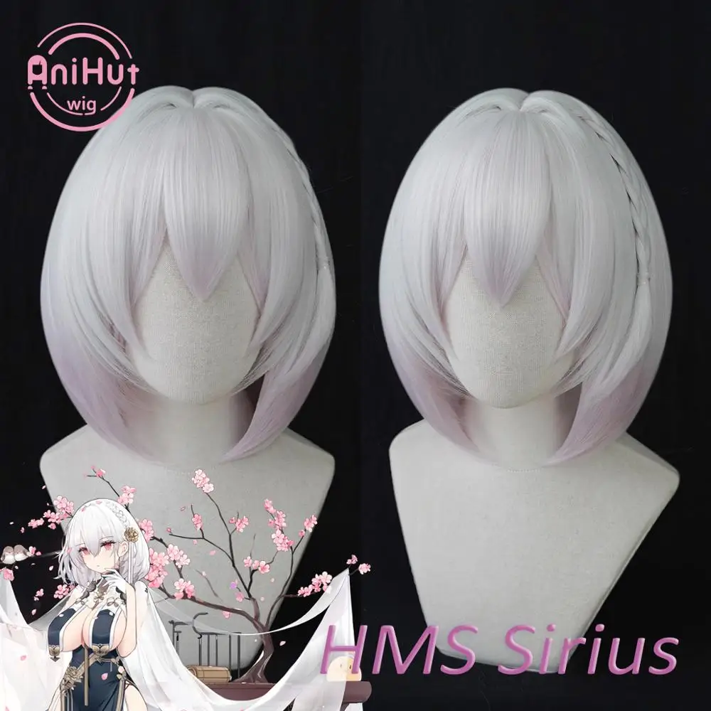 【Anihut】HMS Sirius Cosplay Wig Game Azur Lane Women Heat Resistant Synthetic Pink White Cosplay Wig HMS Sirius