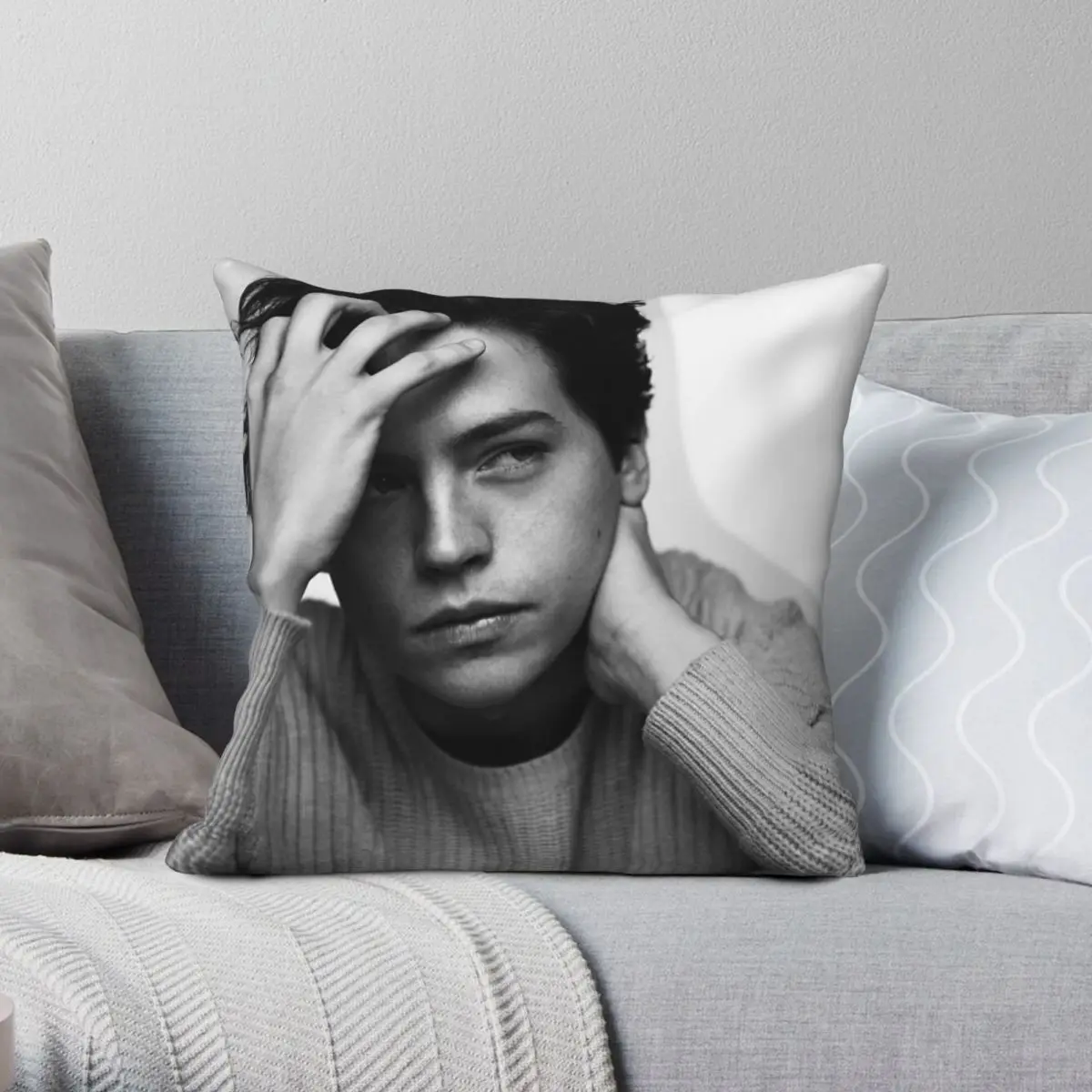 Cole Sprouse Square Pillowcase Polyester Linen Velvet Creative Zip Decor Throw Pillow Case Room Cushion Cover 45x45