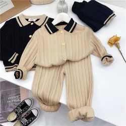 Baby Girls Sweater Suits Korean Style Kids Long Sleeve Knitted Cardigan Tops+Pants 2Pcs 2023 New Children Clothes Sets 2-6Y