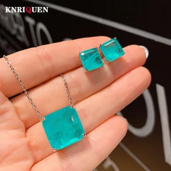 Vintage Paraiba Tourmaline Emerald Lab Gemstone Jewelry Sets for Women Wedding Party Earrings Pendant Necklace Anniversary Gift