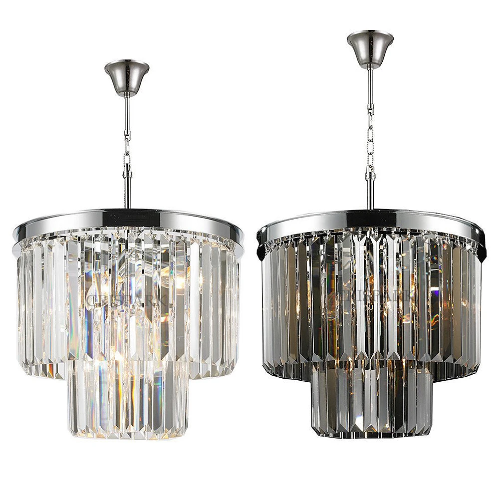 

Contemporary 2-Tier Chandelier Light LED Smoky Crystal Pendant Hanging Lamp Prism Cristal Luminaria for Retaurant Kitchen Island