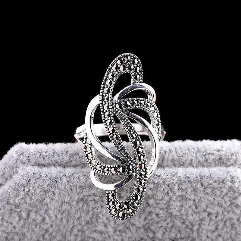 Uglyless Exaggerated Performance Dress Jewelry for Women Real 925 Silver Open Rings Personalized Long Wide Hollow Flowers Rings