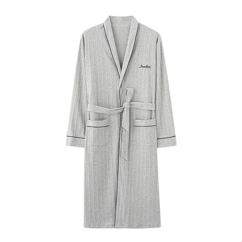 Men\'s autumn full cotton robes big yards M-4XL solid color bathrobes morning house coat medium long spring nightgown spa kimono