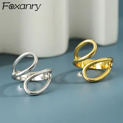 Foxanry Minimalist Silver Color Finger Rings Fashion Creative Hollow Geometry Jewelry for Women Party Gifts Wholesale