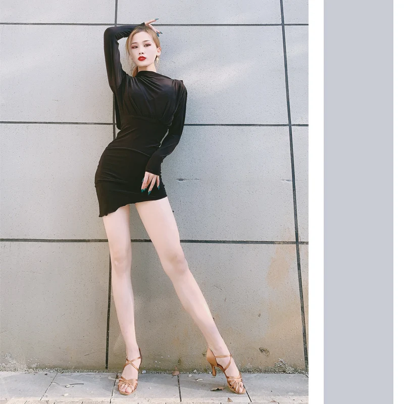 

Женское платье для латиноамериканских танцев, тренировочная одежда с длинным рукавом, профессиональное платье для латиноамериканских соревнований, танцевальные костюмы румбы, Танго, DQL5847