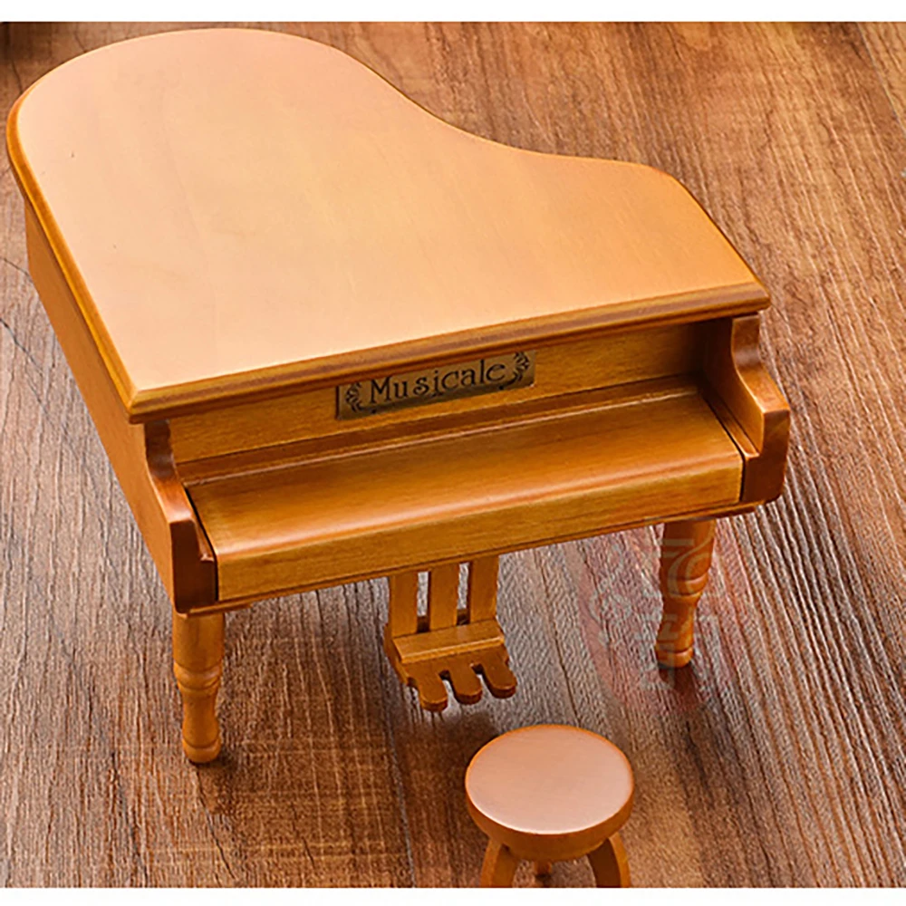 Wooden Grand Piano Music Box 3d Puzzle Game Mini Piano Toys Grand Gifts For Kids Girls Classical Nice Music Box With Stool Craft