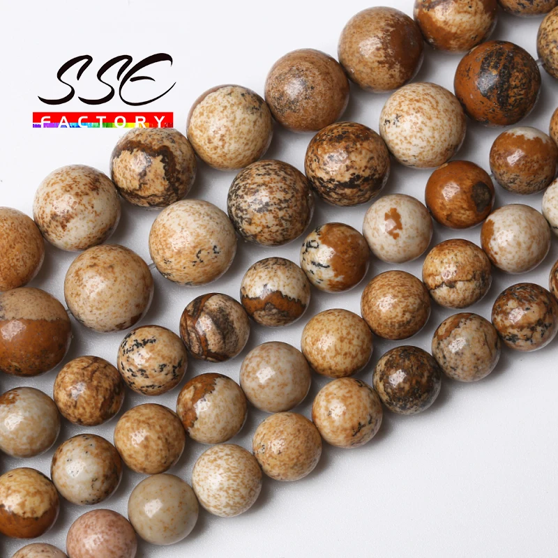 Wholesale Natural Stone Picture Jaspers Beads Jaspers Round Loose Spacer Beads 15