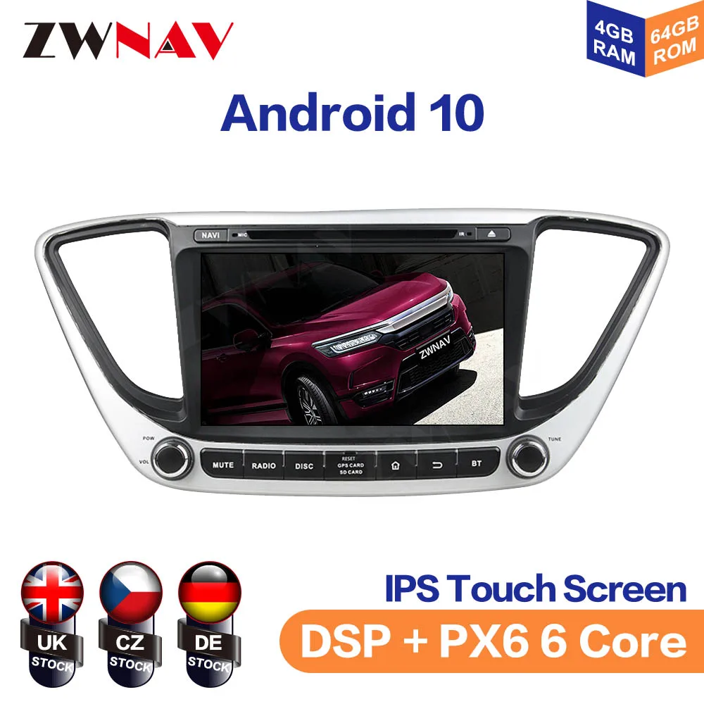 Car DVD Player Android 10.0 PX5/PX6 4GB GPS Navigation For Hyundai Verna 2016-2019 Auto Radio Stereo Head Unit Multimedia DSP