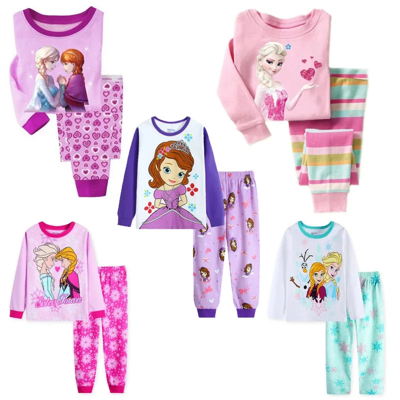 Disney Children's Pajamas Kids Princess Anna Elsa Sleepwear Children Cartoon Clothing Set Long Sleeve Pijamas pajamas sleepwear