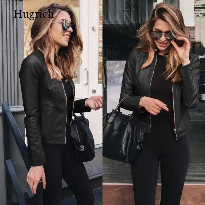 Blouson en cuir PU femme, Streetwear, manches longues, fermeture éclair, résistant, Slim, pour moto, classique