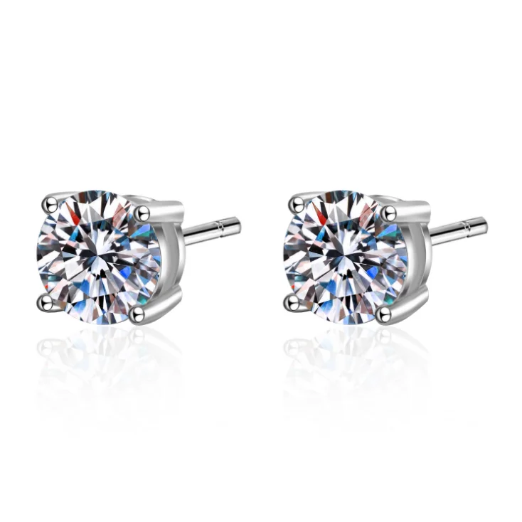 Silver 925 Jewelry Moissanite Cut Total 1.00ct Diamond Test Passed Moissanite Silver Earring Jewelry Girlfriend Gift