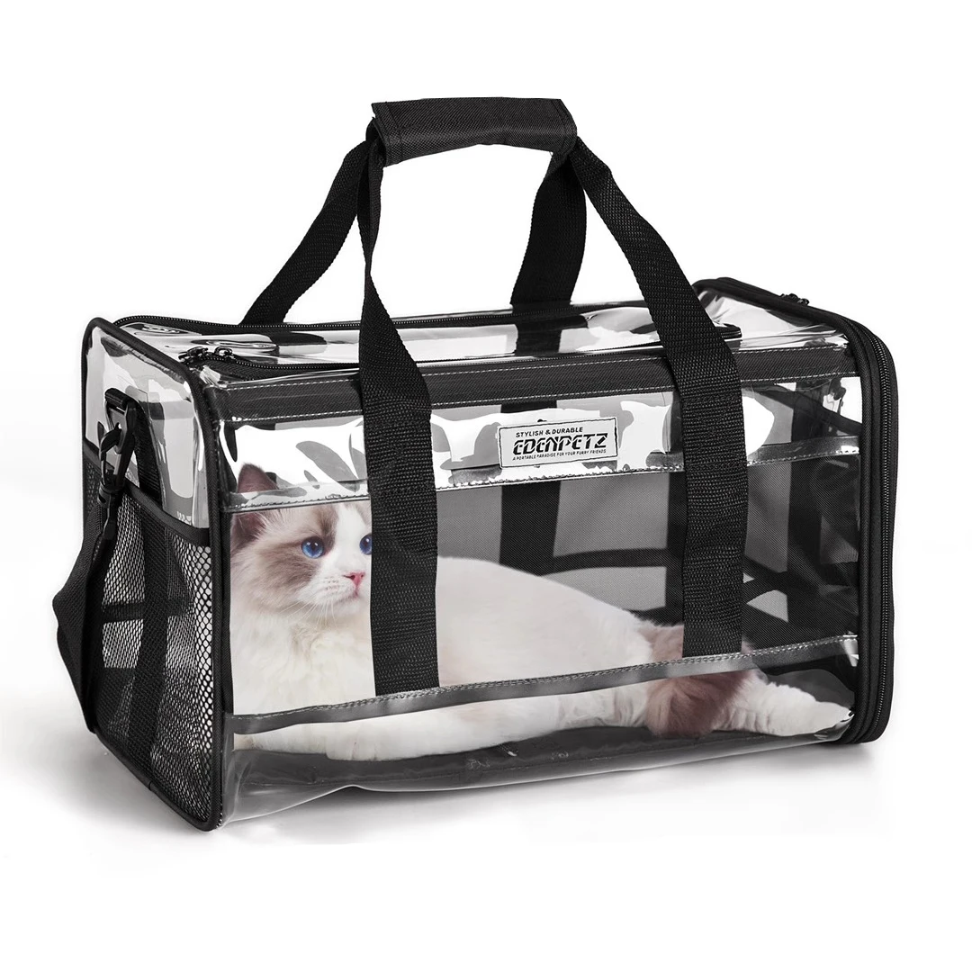 Pet Travel Carrier Bag,Mesh Breathable Fashion Transparent Shoulder Handbag,Suitable For Cats & Dogs