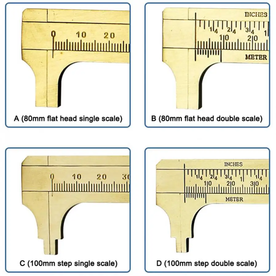 80mm/100mm Mini Single Double Scale Brass Vernier Caliper Measuring Ruler Portable Pocket Retro Copper Caliper