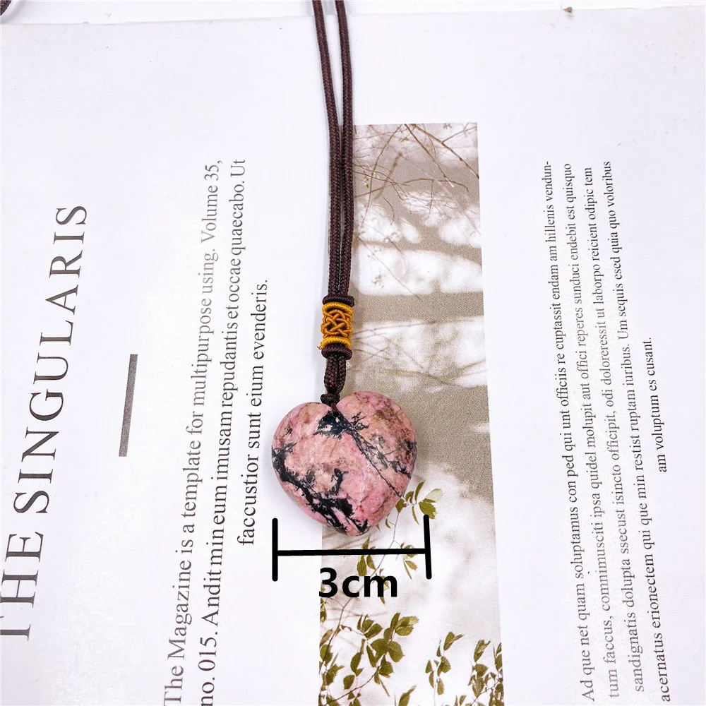 Love Heart Shape Natural Healing Stone Rhodonite Crystal Ornament Powder Crystal Ornament Love 30mm Accessories