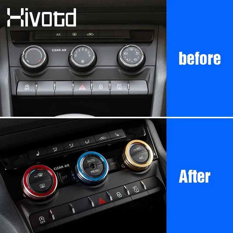 Hivotd For Skoda Karoq 2023 2024 Accessories Car Heat Control Knob Cover Air Conditioning Button Switch For Auto Accessories