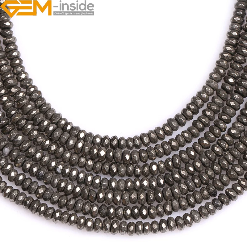 Natural Gem-Inside Rondell Silver Gray Pyrite Beads For Jewelry Making Strand 15 Bracelet Necklace Diy Gifts Wholesale New