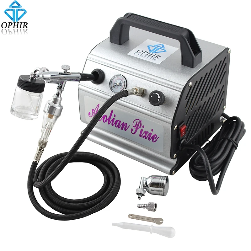 OPHIR 0.3mm Dual Action Airbrush Compressor Kit Gravity Spray Paint Gun for Hobby Tattoo Cake Decorating Airbrush_AC088+AC005