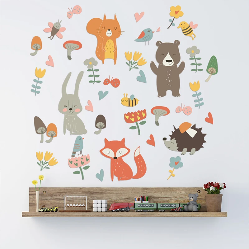 Cartoon Forest Animal Wall Stickers DIY Fox Rabbit for Children Room Baby Nursery Wall Decals Home Decoration Kids Room