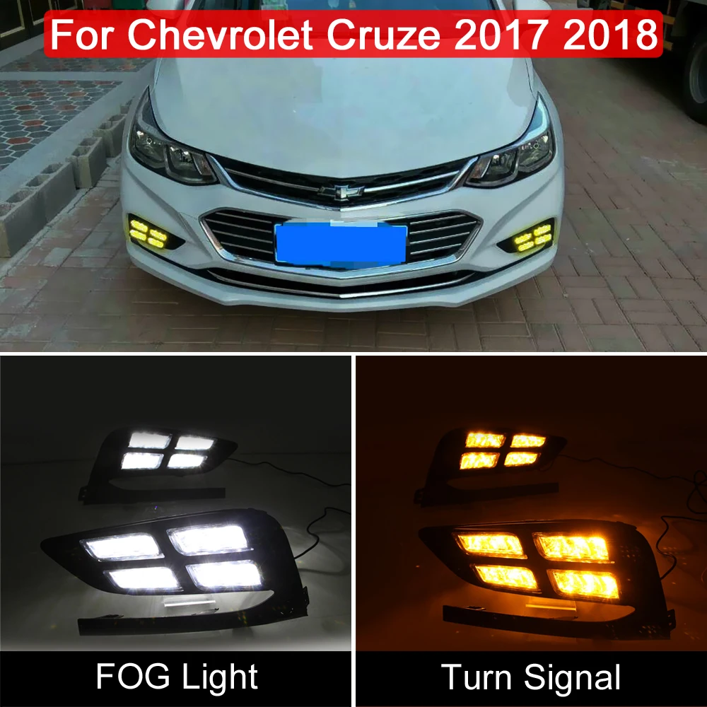 

12V Waterproof LED Fog Lamp White DRL Daytime Light Amber Turn Signal Light For Chevrolet Cruze 2017 2018